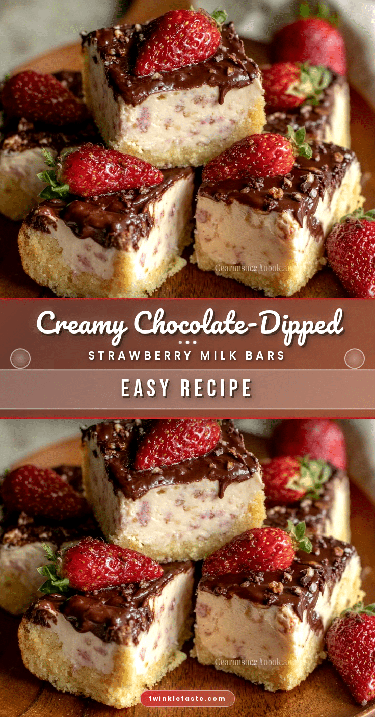 Creamy Chocolate-Dipped Strawberry Milk Pie Bars recipe