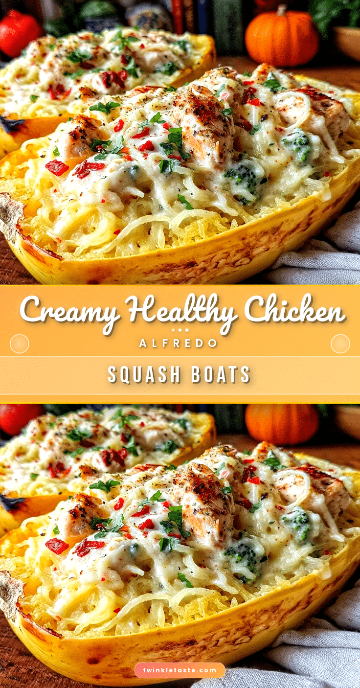 Healthy Chicken Alfredo Spaghetti Squash Boats recipe