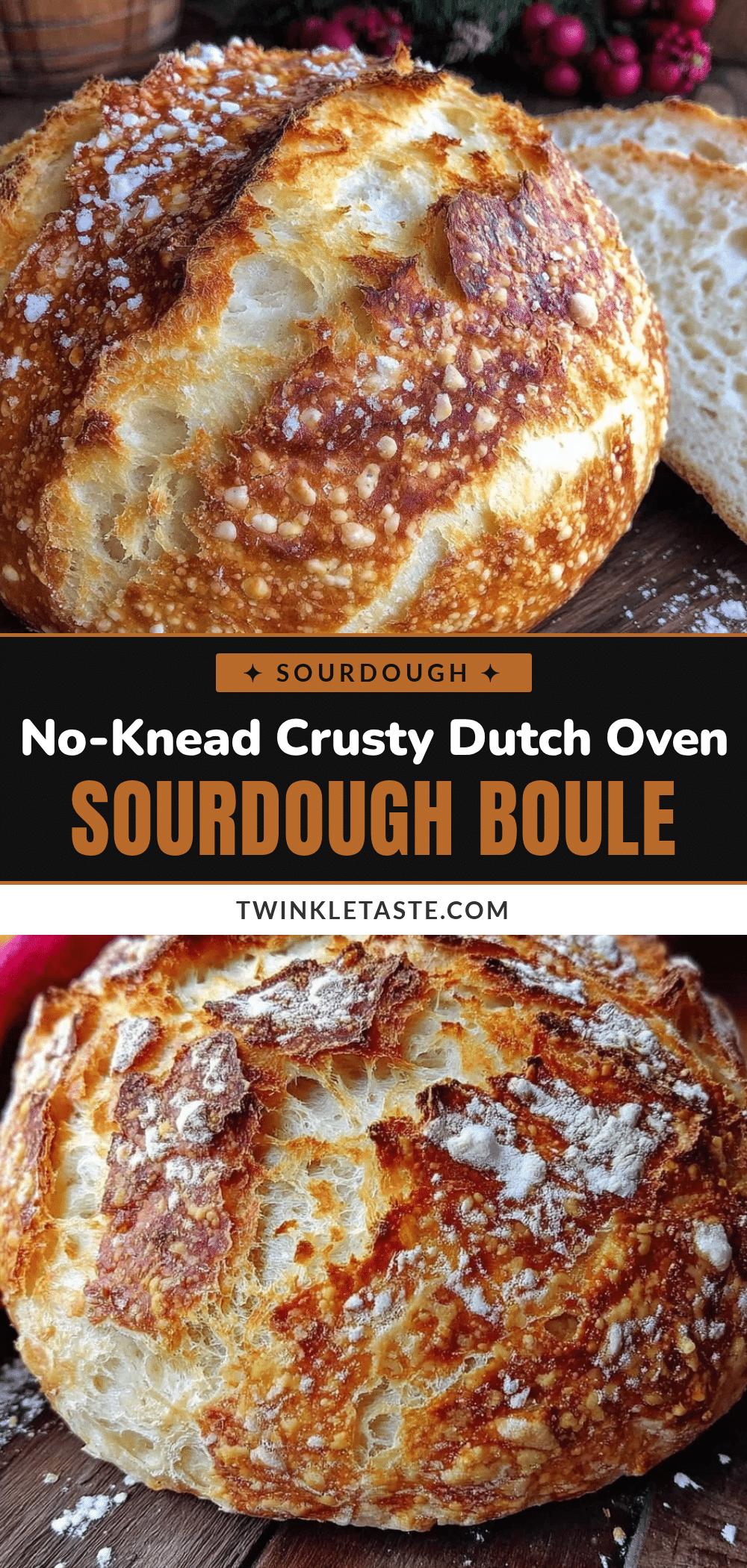 no-knead Dutch oven sourdough boule recipe