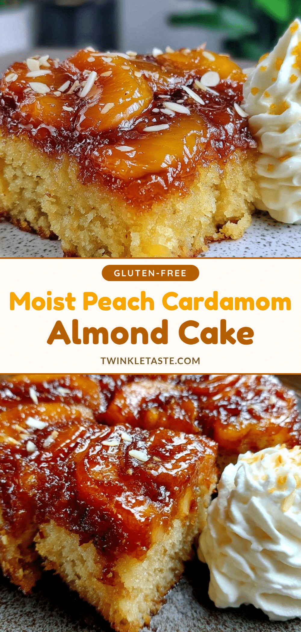 peach cardamom upside-down almond cake recipe