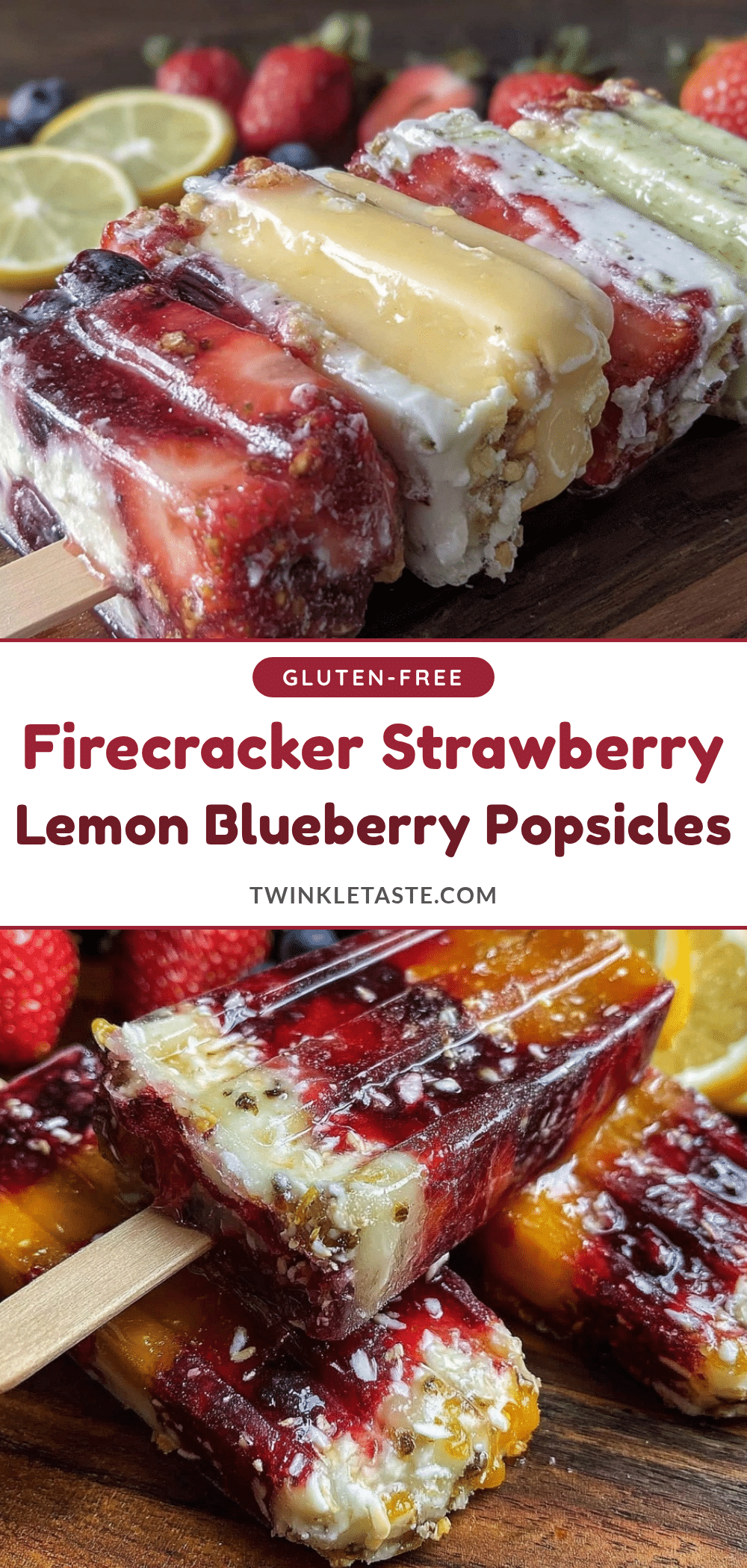 Firecracker Strawberry Lemon Blueberry Layered Popsicles recipe