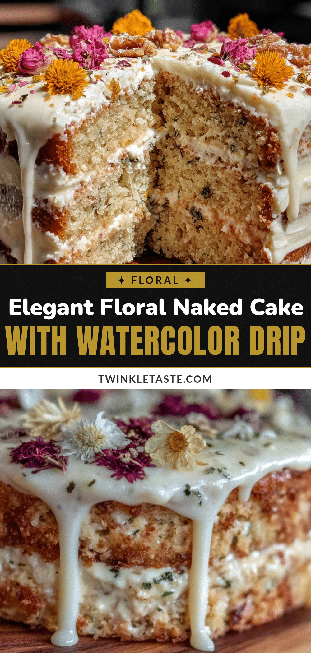 modern dried pressed flower naked cake recipe
