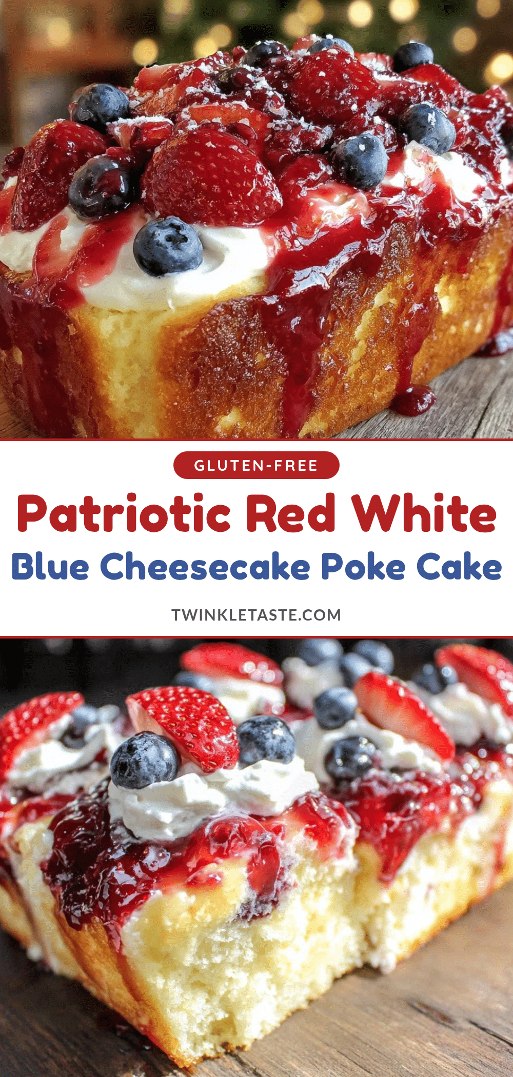 red white and blue strawberry cheesecake poke cake recipe