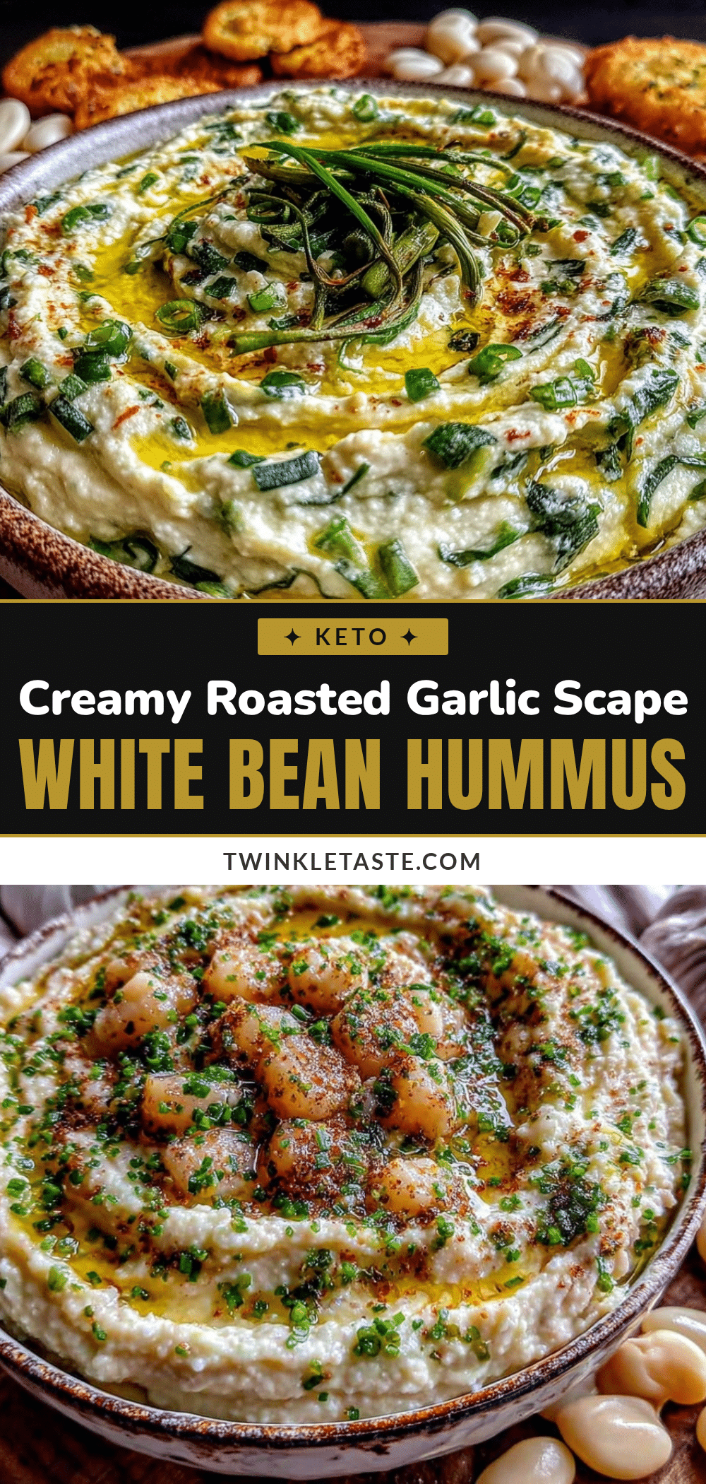 creamy roasted garlic scape and white bean hummus recipe