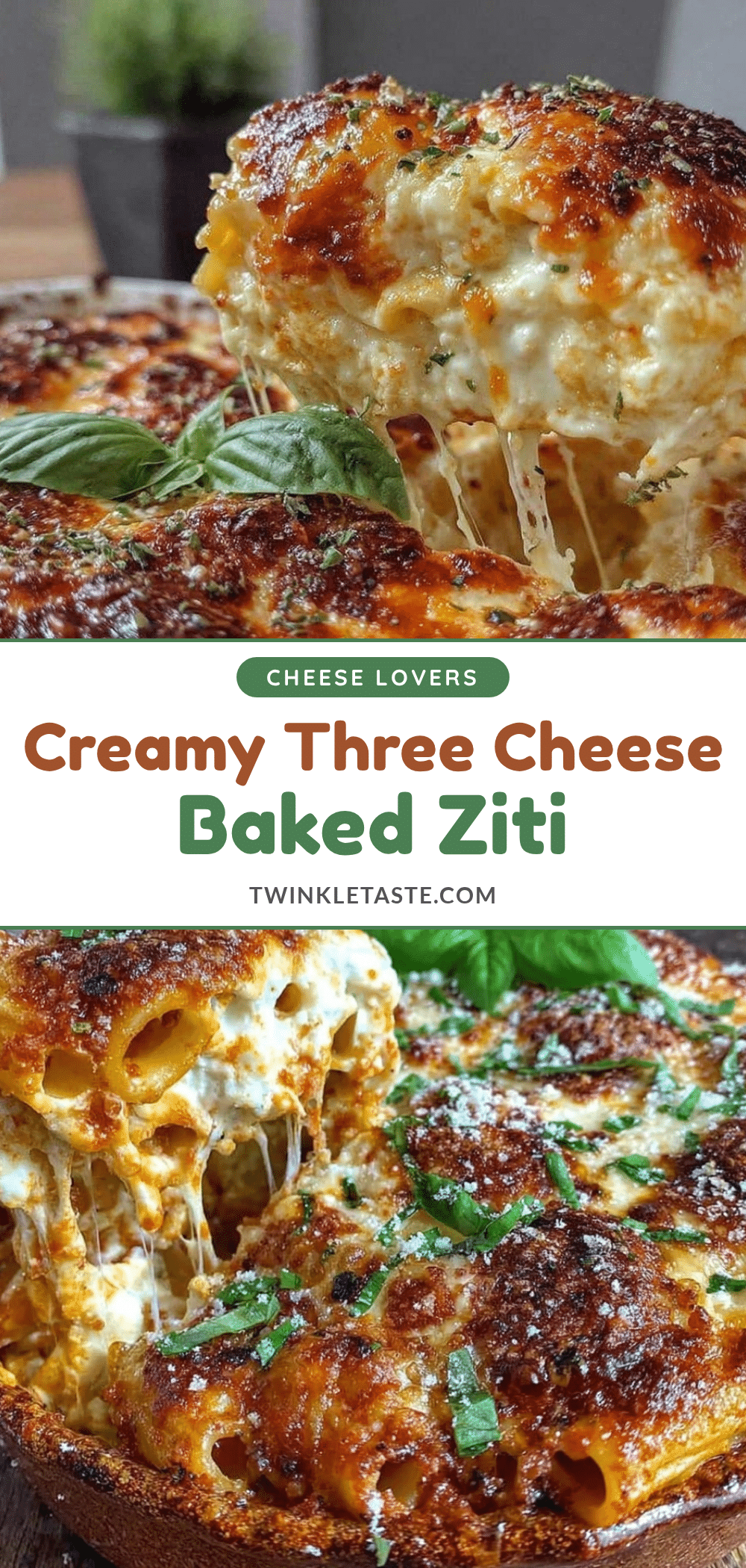 creamy three-cheese baked ziti recipe