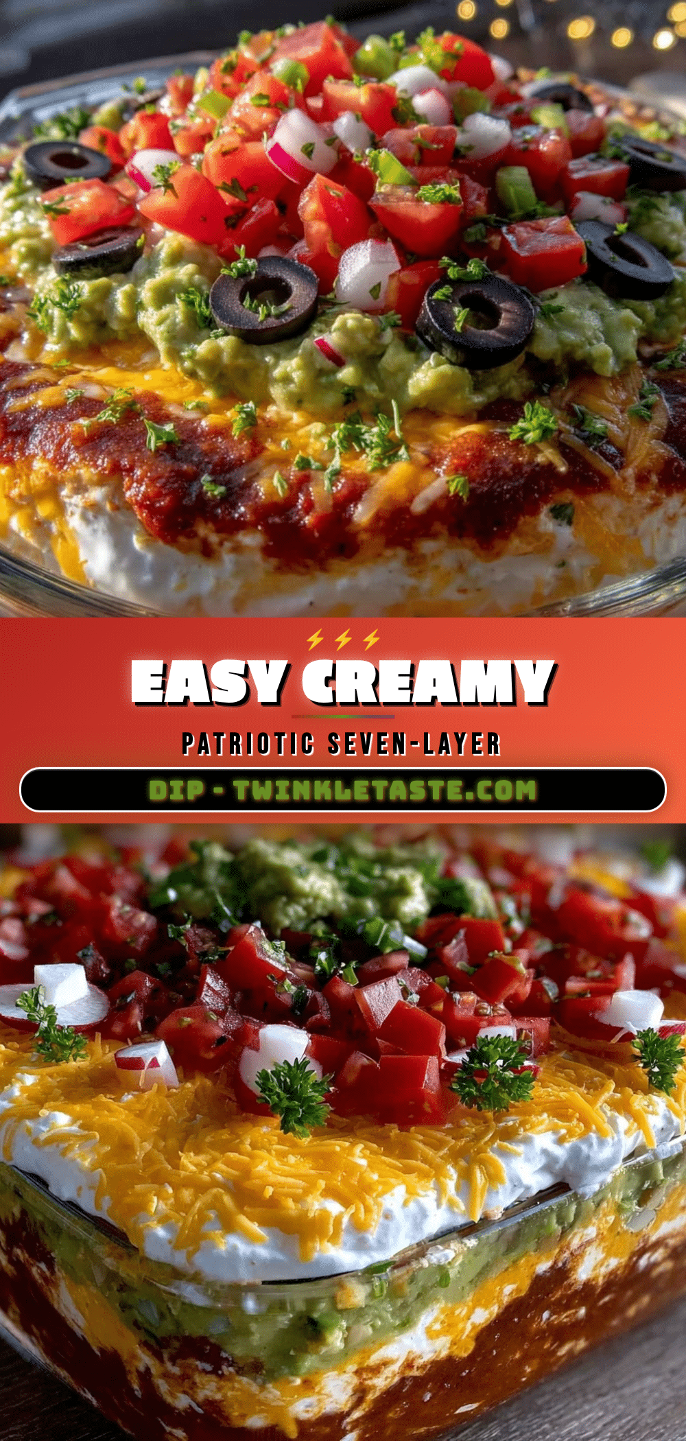 easy creamy patriotic seven-layer dip recipe