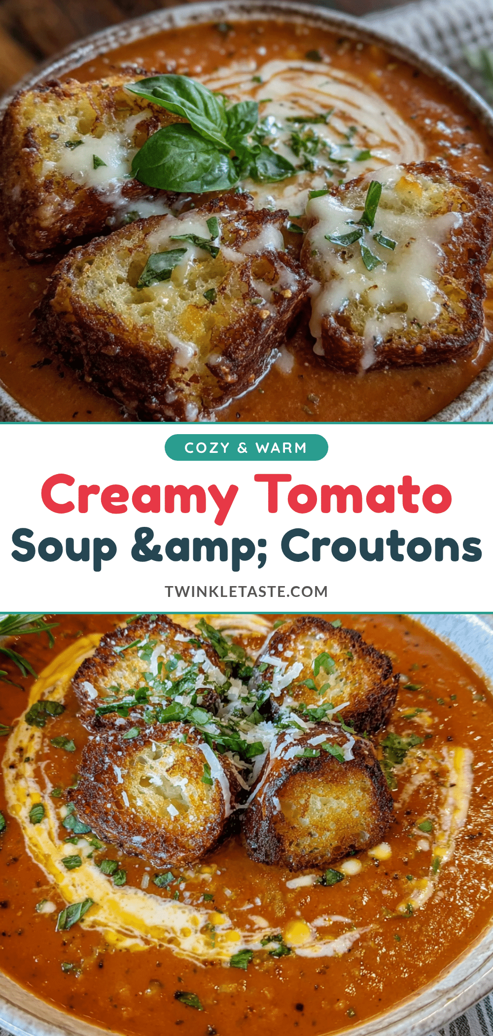 creamy tomato basil soup with grilled cheese croutons recipe