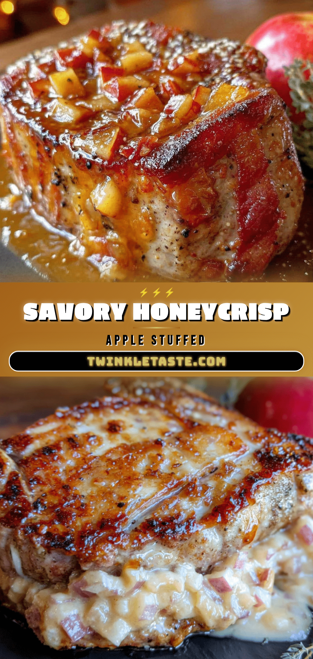 Honeycrisp apple cheddar stuffed pork chops recipe