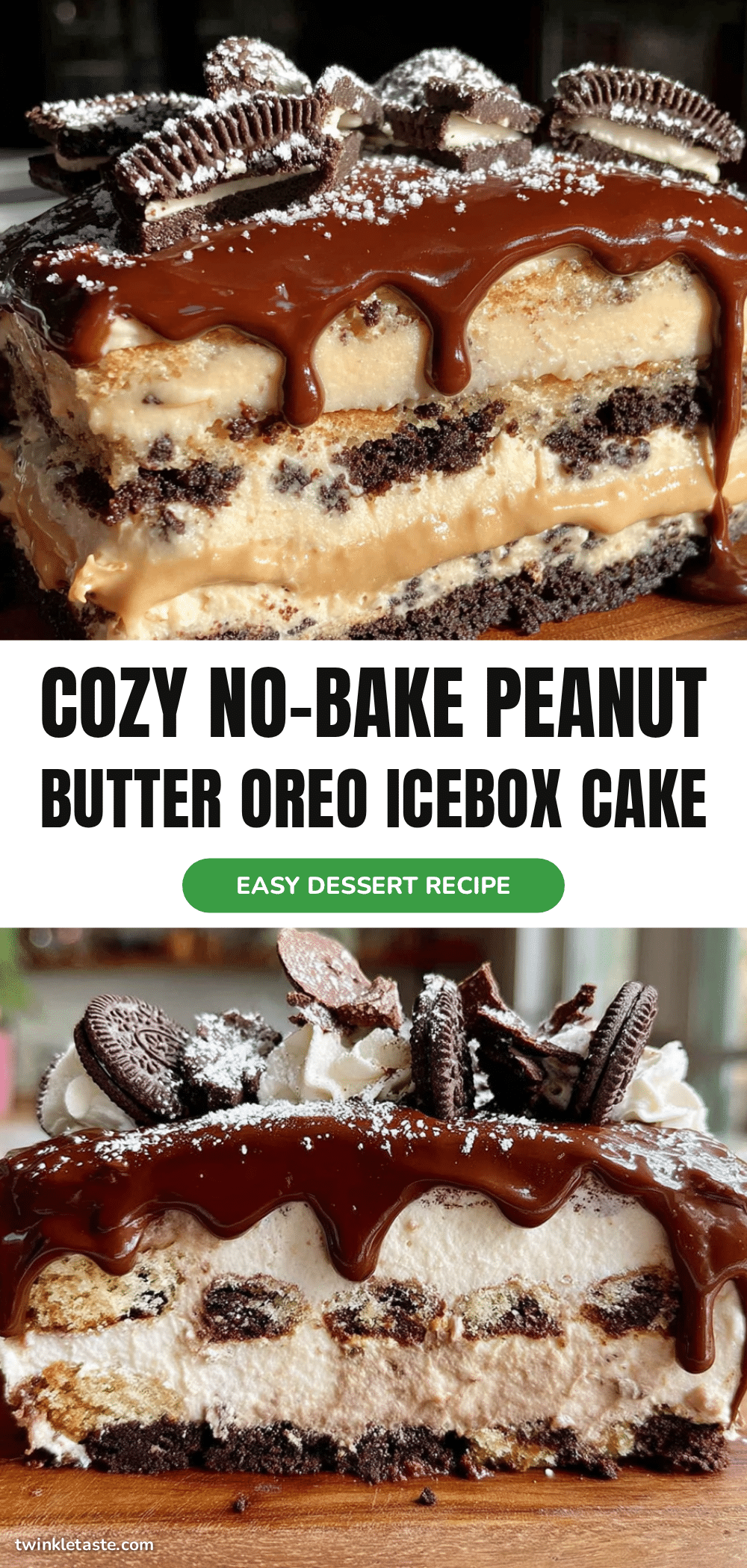 no-bake peanut butter Oreo icebox cake recipe