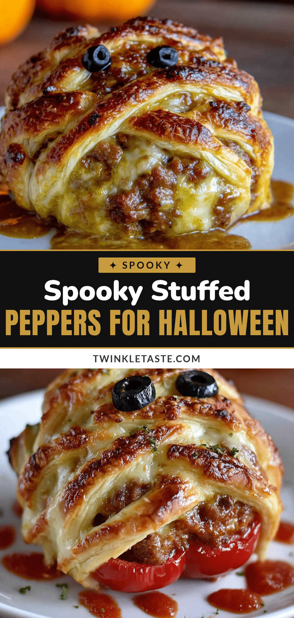 Spooky Mummy Stuffed Peppers recipe
