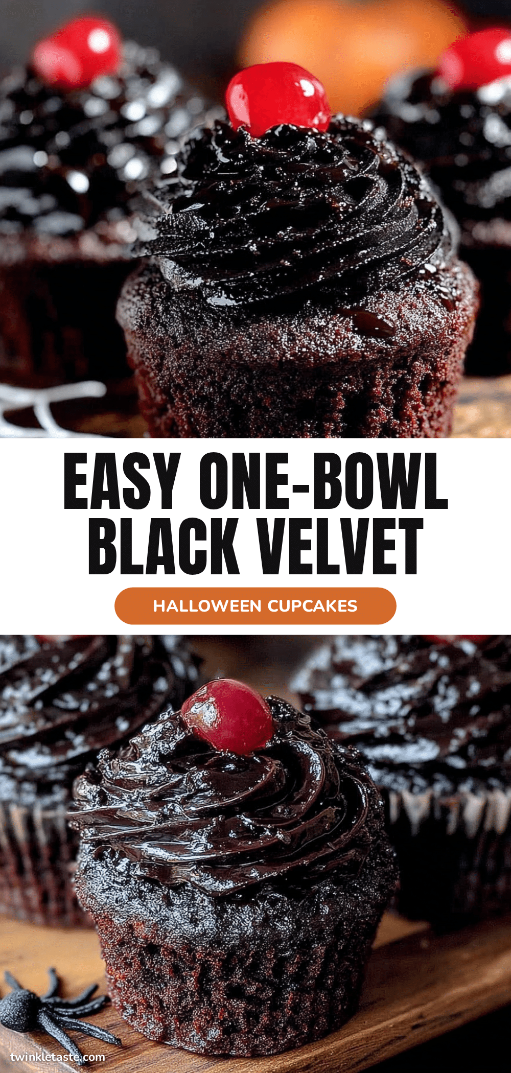 Easy One-Bowl Black Velvet Halloween Cupcakes recipe
