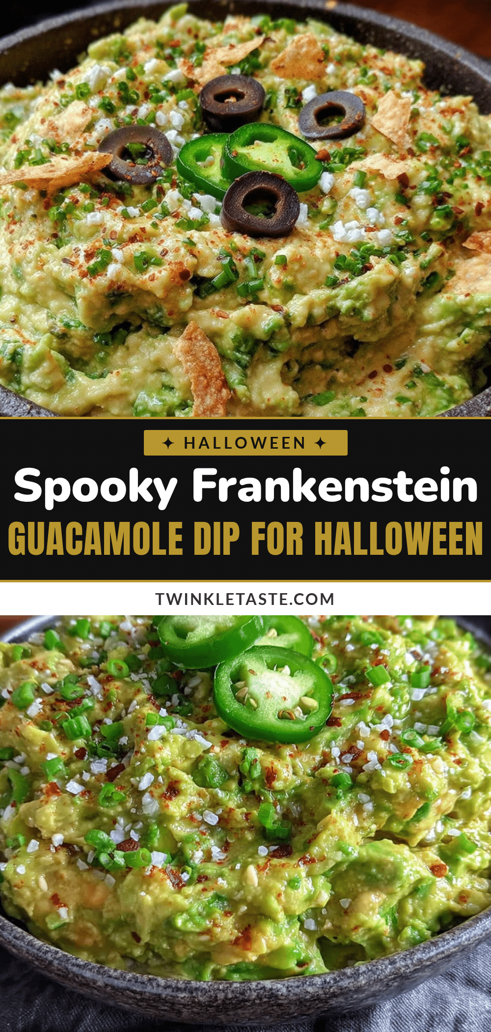 Easy Spooky Frankenstein Guacamole Halloween Dip recipe